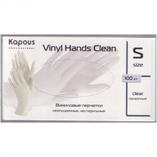 Виниловые перчатки неопудренные, нестерильные «Vinyl Hands Clean» Kapous, прозрачные, 100 шт., S